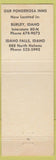 Matchbook Cover - Ponderosa Inn Burley Idaho Falls ID orange