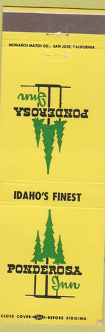 Matchbook Cover - Ponderosa Inn Burley Idaho Falls ID yellow WEAR