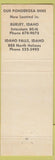 Matchbook Cover - Ponderosa Inn Burley Idaho Falls ID yellow WEAR