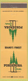Matchbook Cover - Ponderosa Inn Burley Idaho Falls ID light orange