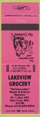 Matchbook Cover - Lakeview Grocery East Troy WI pink