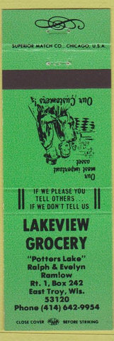 Matchbook Cover - Lakeview Grocery East Troy WI green