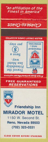 Matchbook Cover - Mirador Motel Reno NV