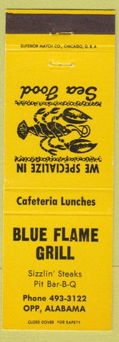 Matchbook Cover - Blue Flame Grill Opp AL yellow