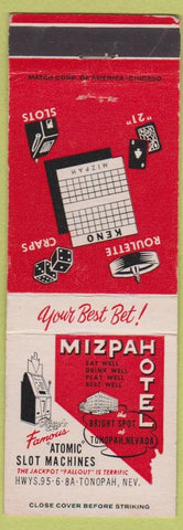 Matchbook Cover - Mizpah Hotel casino Tonopah NV