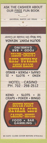 Matchbook Cover - South Point Nevada Club Casino South Point NV