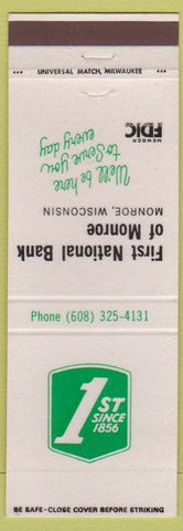 Matchbook Cover - 1st National Bank Monroe WI