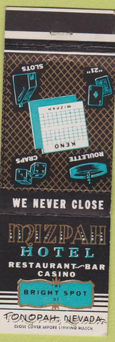 Matchbook Cover - Mizpah Hotel casino Tonopah NV
