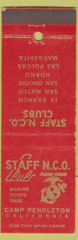 Matchbook Cover - Staff NCO Club Marine Corps Camp Pendleton CA