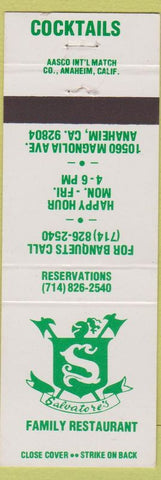 Matchbook Cover - Salvatore's Family Restaurant Anaheim CA