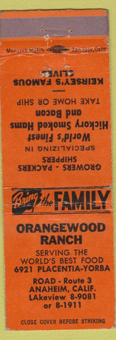 Matchbook Cover - Orangewood Ranch Anaheim CA