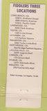 Matchbook Cover - Fiddlers Three Long Beach Tustin La Habra CA WEAR