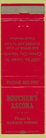Matchbook Cover - Boucher's Ascona Carson City NV