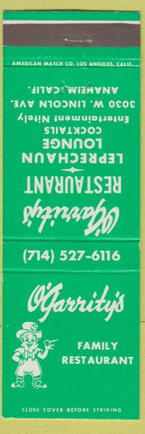 Matchbook Cover - O'Garrity's Restaurant Leprechaun Lounge Anaheim CA