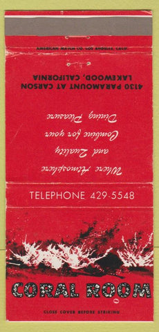 Matchbook Cover - Coral Room Lakewood CA 30 Strike