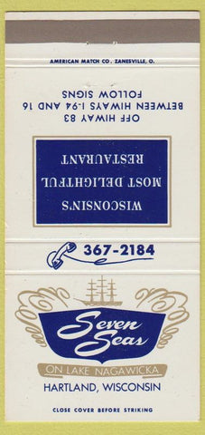 Matchbook Cover - Seven Seas Lake Nagawicka Hartland WI 30 Strike