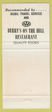 Matchbook Cover - Berry's on the Hill Restaurant Orangeburg SC 30 Strike