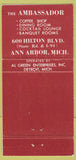 Matchbook Cover - The Ambassador Ann Arbor MI 30 Strike