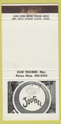 Matchbook Cover - Wall Street Journel Canada 30 Strike