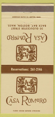 Matchbook Cover - Casa Romero Back Bay Boston MA 30 Strike