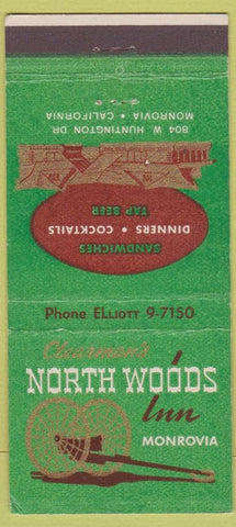 Matchbook Cover - Clearman's North Woods Inn Monrovia CA 30 Strike