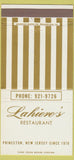 Matchbook Cover - Lahieve's Restaurant Princeton NJ 30 Strike