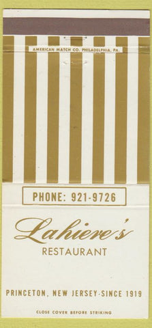 Matchbook Cover - Lahieve's Restaurant Princeton NJ 30 Strike