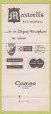 Matchbook Cover - Maxwell's Restaurant Vicksburg MS 30 Strike