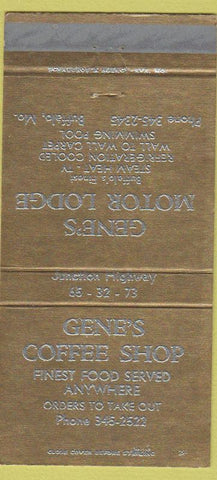 Matchbook Cover - Gene's Motor Lodge Buffalo MO 30 Strike