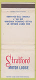 Matchbook Cover - Stratford Motor Lodge Falls Church VA 30 Strike
