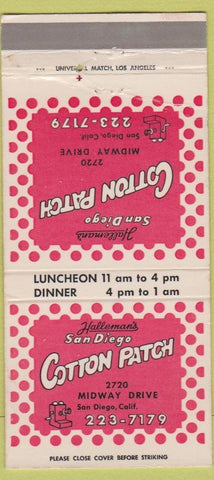 Matchbook Cover - Cotton Match San Diego CA 30 Strike