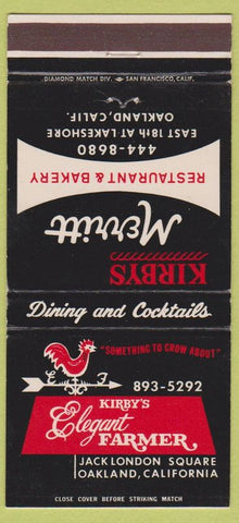 Matchbook Cover - Kirby's Merritt Oakland CA Elegant Farmer rooster 30 Strike