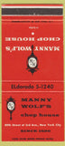 Matchbook Cover - Manny Wolf's Chop House New York City 30 Strike