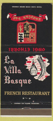 Matchbook Cover - La Villa Basque French Restaurant Vernon CA 30 Strike