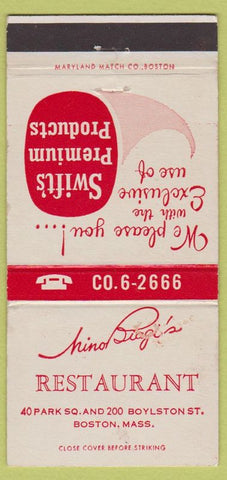 Matchbook Cover - Mino Biagi's Restaurant Boston MA WORN 30 Strike