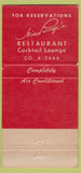 Matchbook Cover - Mino Biagi's Restaurant Boston MA WORN 30 Strike