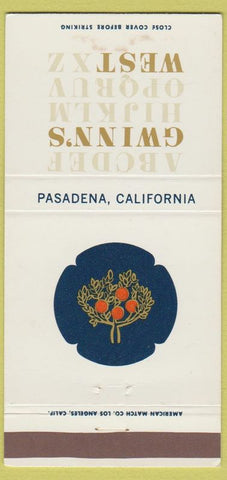 Matchbook Cover - Gwinn's West Pasadena CA 30 Strike