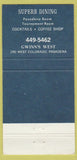 Matchbook Cover - Gwinn's West Pasadena CA 30 Strike