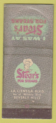 Matchbook Cover - Stear's Steaks Beverly Hills CA WORN 21 Strike Feature