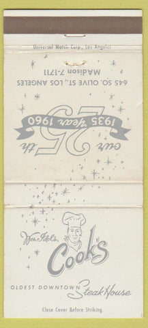 Matchbook Cover - Cook's Steak House Los Angeles CA 1960 30 Strike