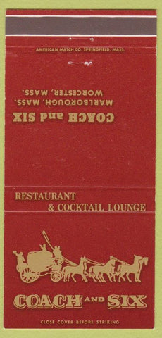 Matchbook Cover - Coach and Six Worcester MA 30 Strike