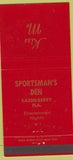 Matchbook Cover - Sportsman's Den Casselberry FL 30 Strike