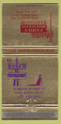 Matchbook Cover - Arnold's Family Restaurant Long Beach CA Queen 30 Strike