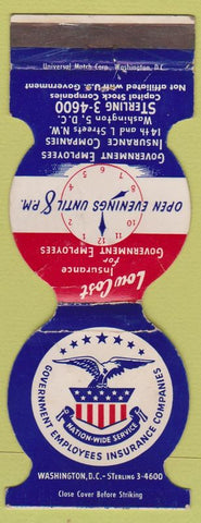 Matchbook Cover - Government Employees Insurance Washington DC POOR Jewelite