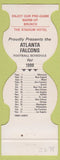 Matchbook Cover - Atlanta Falcons 1980 schedule Stadium Hotel