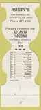 Matchbook Cover - Atlanta Falcons 1980 schedule Rusty's Marietta GA