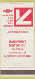 Matchbook Cover - 1971 Chevrolet Sandpoint Motors ID WEAR 30 Strike