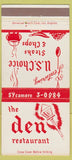 Matchbook Cover - The Den Restaurant Pasadena CA 30 Strike