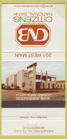 Matchbook Cover - Citizens National Bank Henderson TX STAIN 30 Strike