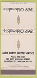 Matchbook Cover - 1969 Oldsmobile Any Buttis Carson City NV 30 Strike
